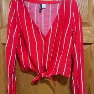 H&M Red and White Striped Button-Down Shirt